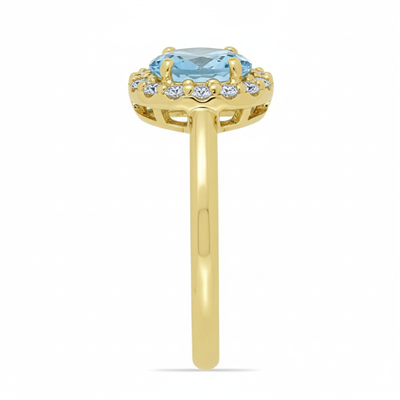 Bulk 14K Gold Oval Aquamarine Cluster Ring Diamond-Accented Oval Halo - Wholesale Diamond & Gemstone Ring Manufacturer UK