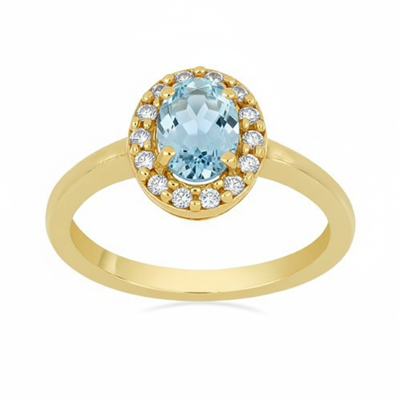 Bulk 14K Gold Oval Aquamarine Cluster Ring Diamond-Accented Oval Halo - Wholesale Diamond & Gemstone Ring Manufacturer UK