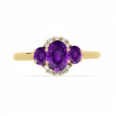 Wholesale 14K Gold Oval Three-Stone Accent Amethyst Ring Manufacturers - JewelPin
