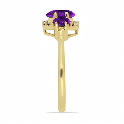 Wholesale 14K Gold Oval Three-Stone Accent Amethyst Ring Manufacturers - JewelPin