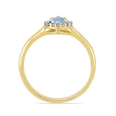 BUY 14K GOLD  NATURAL ETHIOPIAN OPAL GEMSTONE HALO RING WITH WHITE DIAMOND
