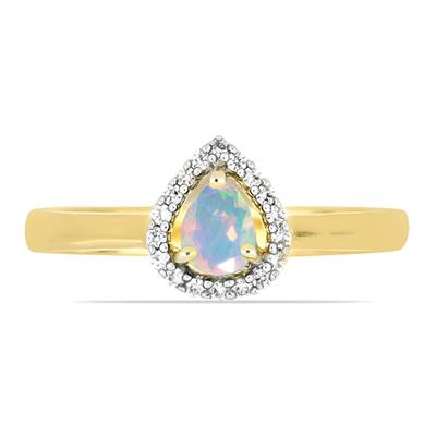 BUY 14K GOLD  NATURAL ETHIOPIAN OPAL GEMSTONE HALO RING WITH WHITE DIAMOND