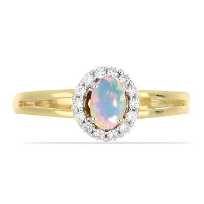 BUY 14K GOLD  NATURAL ETHIOPIAN OPAL GEMSTONE HALO RING 