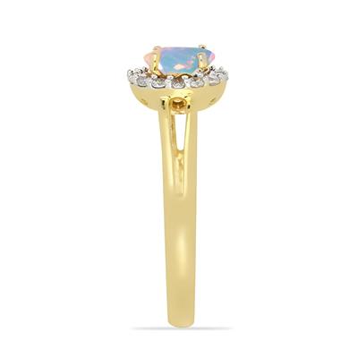 BUY 14K GOLD  NATURAL ETHIOPIAN OPAL GEMSTONE HALO RING 