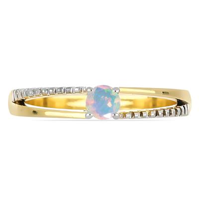 BUY 14K GOLD REAL ETHIOPIAN OPAL GEMSTONE RING WITH WHITE DIAMOND