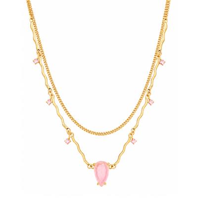 BUY 925 SILVER GOLD PLATED FANCY SHAPE ROSE QUARTZ GEMSTONE STATEMENT NECKLACE 