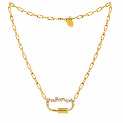 BUY 925 SILVER GOLD PLATED AFRICAN WHITE TOPAZ PAPERCLIP CHAIN NECKLACE