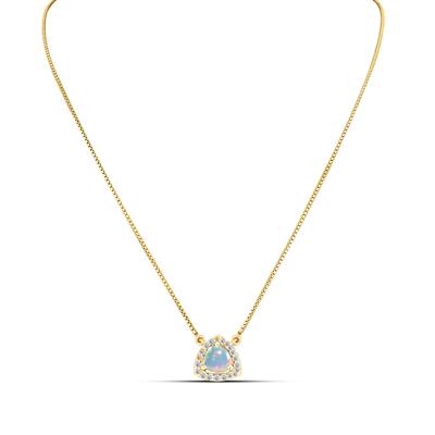 BUY 14K GOLD WITH ETHIOPIAN OPAL GEMSTONE HALO NECKLACE