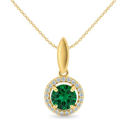 BUY 14K GOLD HALO PENDANT WITH NATURAL EMERALD GEMSTONE 