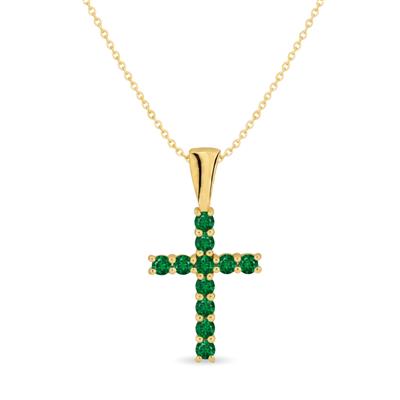 BUY 14K GOLD CROSS PENDANT WITH NATURAL EMERALD GEMSTONE 