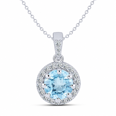 BUY 925 STERLING SILVER NATURAL AQUAMARINE GEMSTONE HALO PENDANT