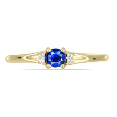 BUY 14K GOLD REAL BLUE SAPPHIRE GEMSTONE WITH WHITE DIAMOND CLASSIC RING