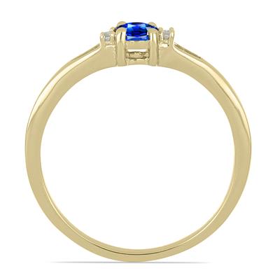 BUY 14K GOLD REAL BLUE SAPPHIRE GEMSTONE WITH WHITE DIAMOND CLASSIC RING