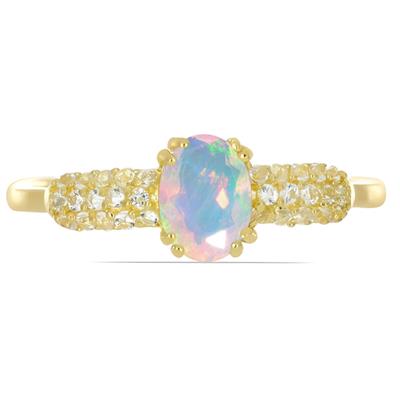 BUY 14K GOLD  ETHIOPIAN OPAL GEMSTONE CLASSIC RING WITH WHITE DIAMOND