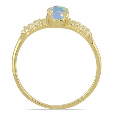 BUY 14K GOLD  ETHIOPIAN OPAL GEMSTONE CLASSIC RING WITH WHITE DIAMOND