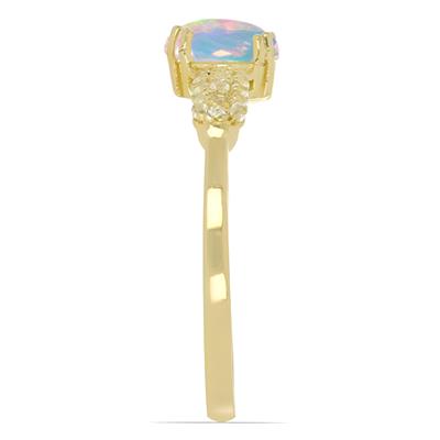 BUY 14K GOLD  ETHIOPIAN OPAL GEMSTONE CLASSIC RING WITH WHITE DIAMOND