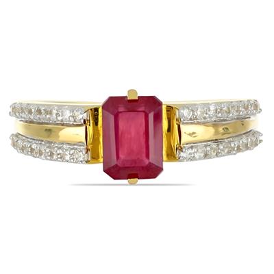 BUY 14K GOLD GENUINE  GLASS FILLED RUBY GESMTONE CLASSIC RING