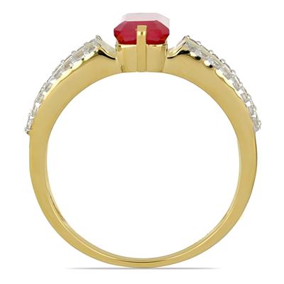 BUY 14K GOLD GENUINE  GLASS FILLED RUBY GESMTONE CLASSIC RING