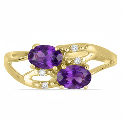 Wholesale 14K Gold Oval Amethyst Two-Stone Bypass Ring Manufacturers USA - JewelPin