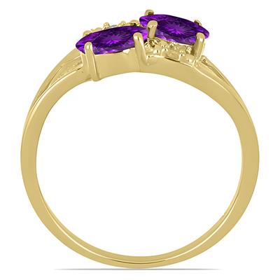 Wholesale 14K Gold Oval Amethyst Two-Stone Bypass Ring Manufacturers USA - JewelPin