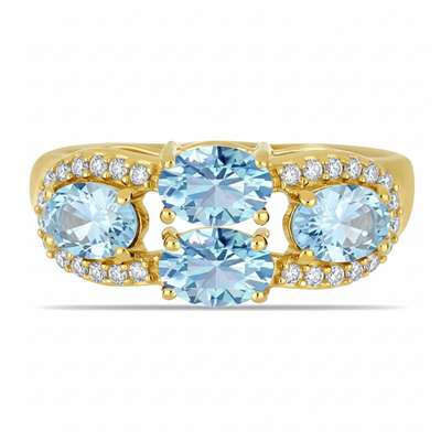 Bulk 14K Gold Oval Aquamarine Four-Stone Wide Cluster Band - Gold Jewelry Wholesale Suppliers USA