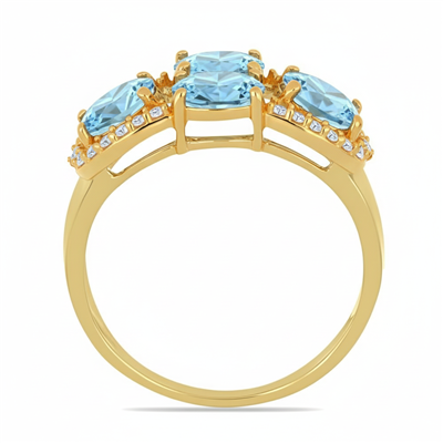 Bulk 14K Gold Oval Aquamarine Four-Stone Wide Cluster Band - Gold Jewelry Wholesale Suppliers USA