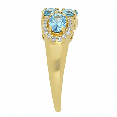 Bulk 14K Gold Oval Aquamarine Four-Stone Wide Cluster Band - Gold Jewelry Wholesale Suppliers USA
