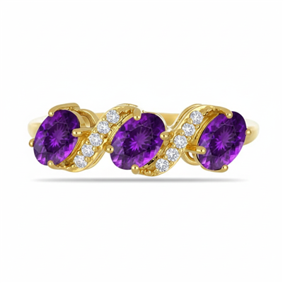 Wholesale 14K Gold Amethyst Diamond Wave Three-Stone S-Swirl Ring Bulk Exporter