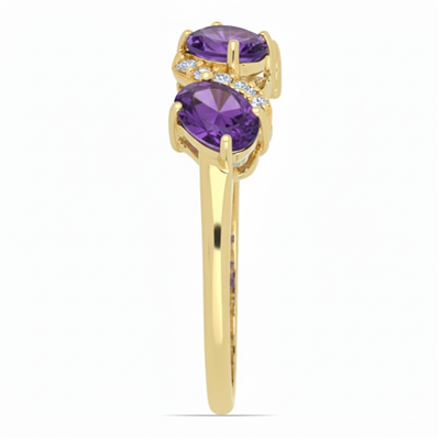 Wholesale 14K Gold Amethyst Diamond Wave Three-Stone S-Swirl Ring Bulk Exporter