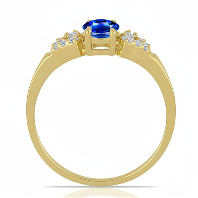 BUY 14K GOLD NATURAL BLUE SAPPHIRE GEMSTONE CLASSIC RING WITH WHITE DIAMOND