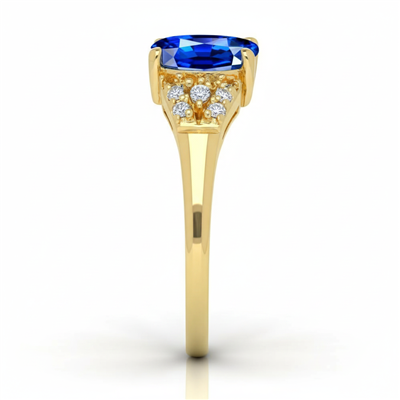 BUY 14K GOLD NATURAL BLUE SAPPHIRE GEMSTONE CLASSIC RING WITH WHITE DIAMOND