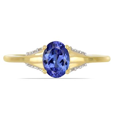 BUY 14K GOLD REAL TANZANITE GEMSTONE WITH WHITE DIAMOND CLASSIC RING