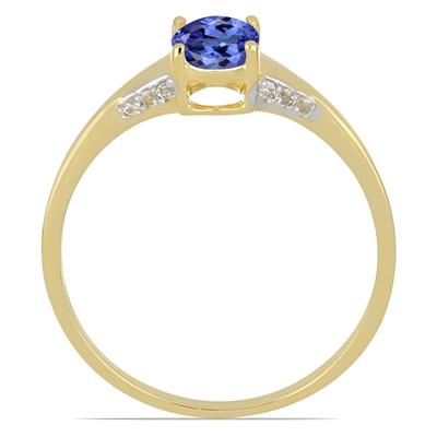 BUY 14K GOLD REAL TANZANITE GEMSTONE WITH WHITE DIAMOND CLASSIC RING