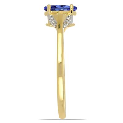 BUY 14K GOLD REAL TANZANITE GEMSTONE WITH WHITE DIAMOND CLASSIC RING