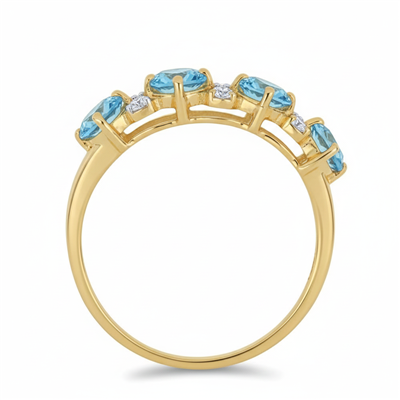 Bulk 14K Gold Round Aquamarine Four-Stone Diamond Interspersed Band - Direct-Source Gold Jewelry Vendor