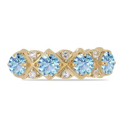 Bulk 14K Gold Round Aquamarine Four-Stone Diamond Interspersed Band - Direct-Source Gold Jewelry Vendor