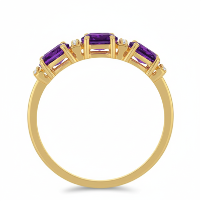 Wholesale 14K Gold Oval Amethyst Six-Stone Bar-Set Cluster Ring - JewelPin