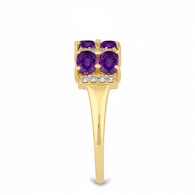 Wholesale 14K Gold Oval Amethyst Six-Stone Bar-Set Cluster Ring - JewelPin