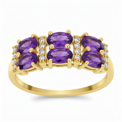 Wholesale 14K Gold Oval Amethyst Six-Stone Bar-Set Cluster Ring - JewelPin