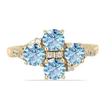 Bulk 14K Gold Round Aquamarine Quad Gemstone Diamond Shoulder Ring - Gold Jewelry Manufacturer USA