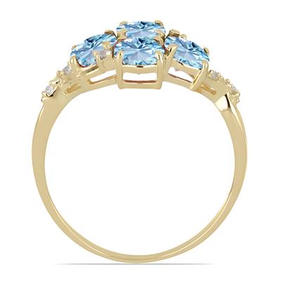 Bulk 14K Gold Round Aquamarine Quad Gemstone Diamond Shoulder Ring - Gold Jewelry Manufacturer USA