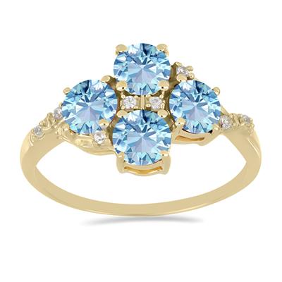 Bulk 14K Gold Round Aquamarine Quad Gemstone Diamond Shoulder Ring - Gold Jewelry Manufacturer USA