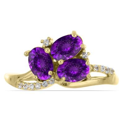 Wholesale 14K Gold Oval Amethyst Three-Stone Swirl Ring Manufacturers in USA - JewelPin