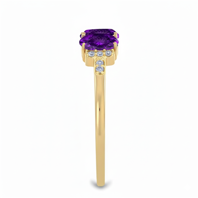 WHOLESALE 14K GOLD PURPLE AMETHYST THREE-STONE RING WITH DIAMOND ACCENTS – USA SUPPLIER