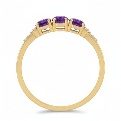 WHOLESALE 14K GOLD PURPLE AMETHYST THREE-STONE RING WITH DIAMOND ACCENTS – USA SUPPLIER