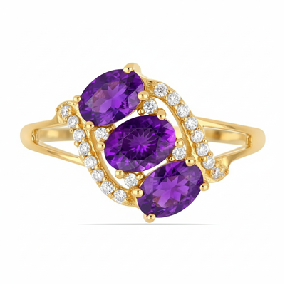 Wholesale 14K Gold Oval Amethyst Bypass Swirl Ring - USA Exporter
