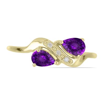 Wholesale 14K Gold Pear Amethyst Two-Stone Bypass Ring Manufacturers - JewelPin 