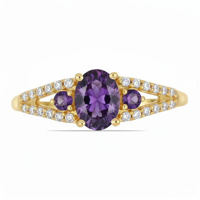 14K Gold Split Shank Three-Stone Amethyst Ring - Supplier for Jewelry Retailers