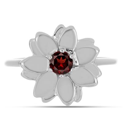 BUY 925 SILVER FLORAL RING WITH GARNET GEMSTONE RING
