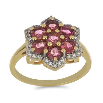 BUY 925 SILVER GOLD PLATED PINK TOPAZ GEMSTONE RING
